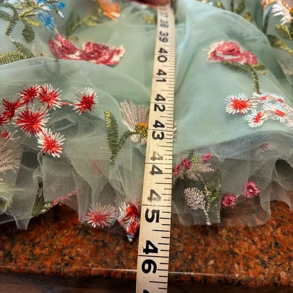 JESSAKAE Margret Sz XS Floral Embroidered Tulle Tiered Maxi Dress Tie Shoulder - Picture 10 of 12